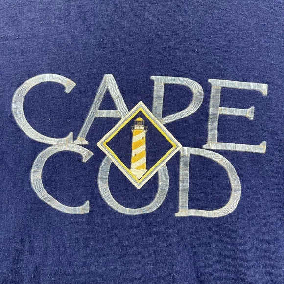 Vintage 90s Cape Cod MA Light House Graphic T-Shirt Navy Adult Large Hanes USA - Picture 3 of 14